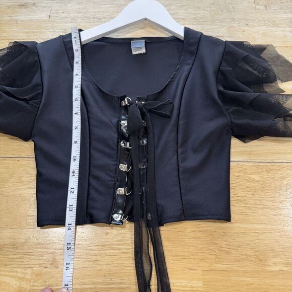 J. Valentine Dolls Kill 2pc. Outfit Black Corset Tulle Mesh Nylon Spandex XS/S - Picture 14 of 15